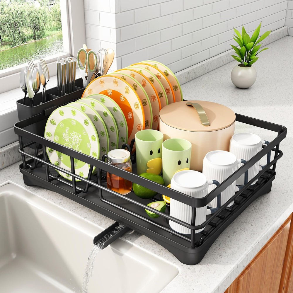 Dish Drying Rack - Rust Resistant Dish Drainer for Kitchen Counter with Drain...