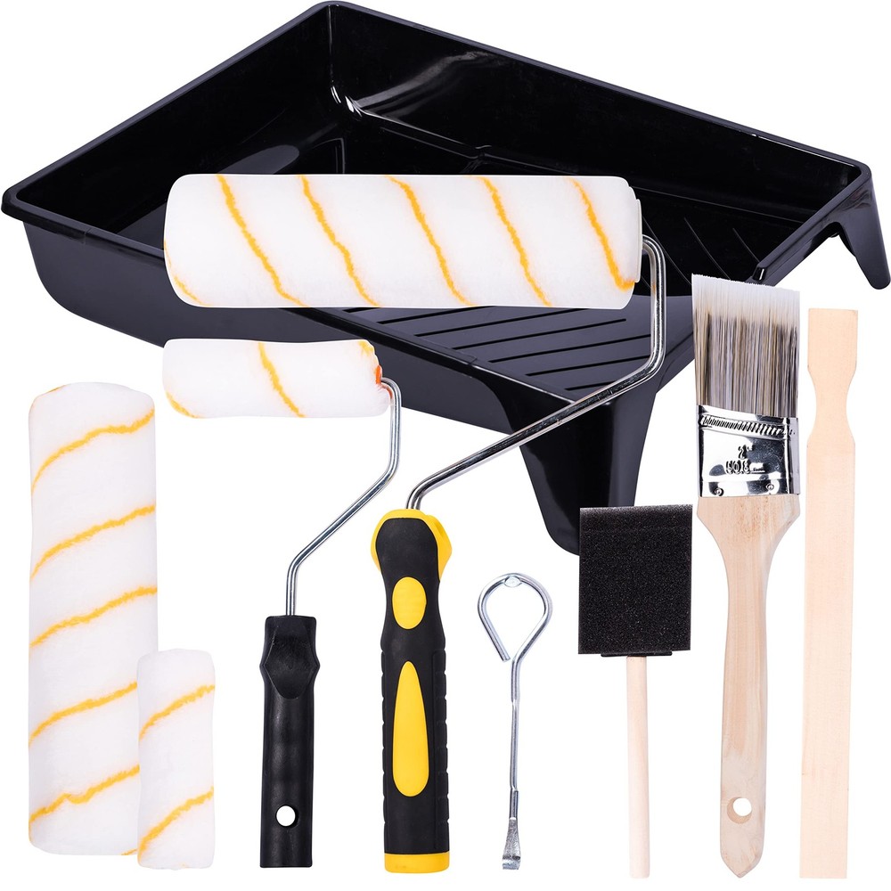 Premium Painting Tool Kit with Roller Covers, Roller Frames, Brushes and Tray...