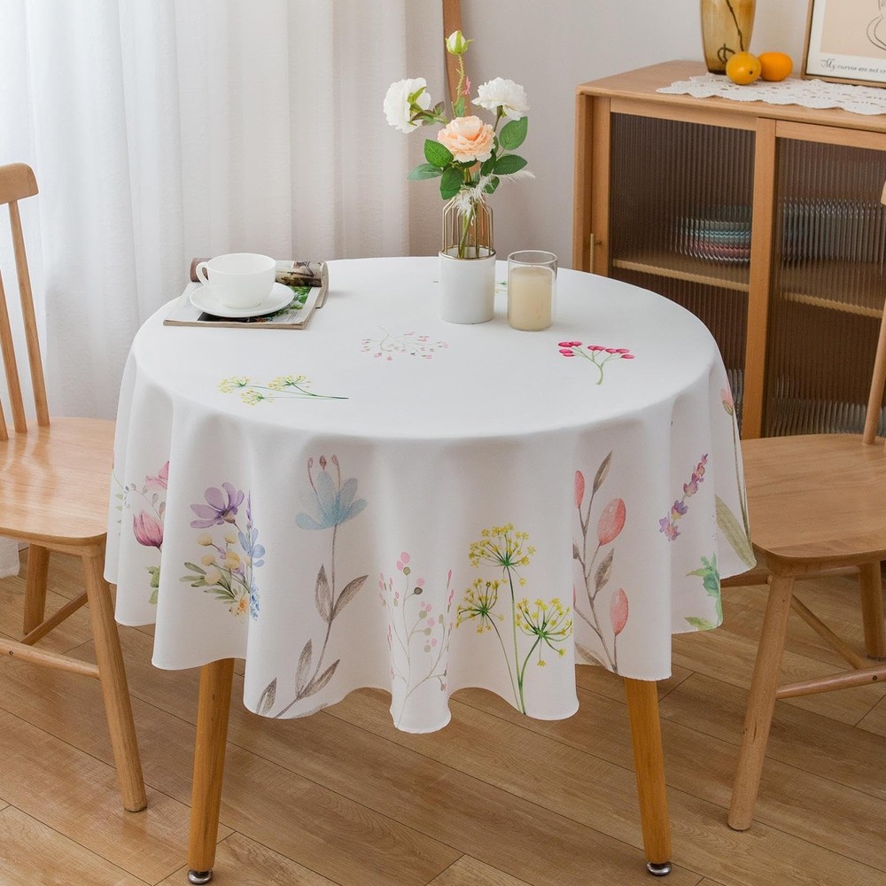 Round Spring Tablecloth 70 Inch Round Floral Tablecloth - 70" Polyester Flowe...