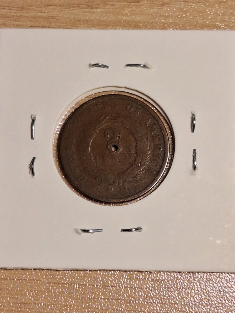 1864 2 Cent Piece, US Coin Holed Details