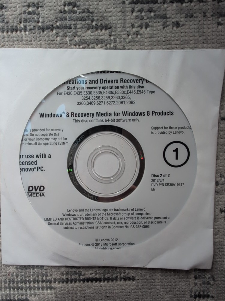 Lenovo System Recovery Disk Windows 8 Pro + application And Driver CD