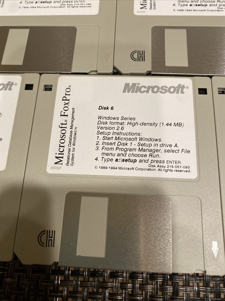 Microsoft FoxPro Floppy Disk Set of 1-7 for Windows