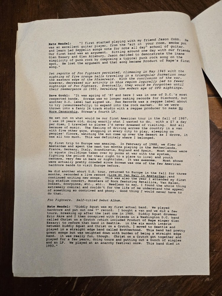 RARE Foo Fighters 1995 Original first Press Kit Biography Dave Grohl Nirvana oop