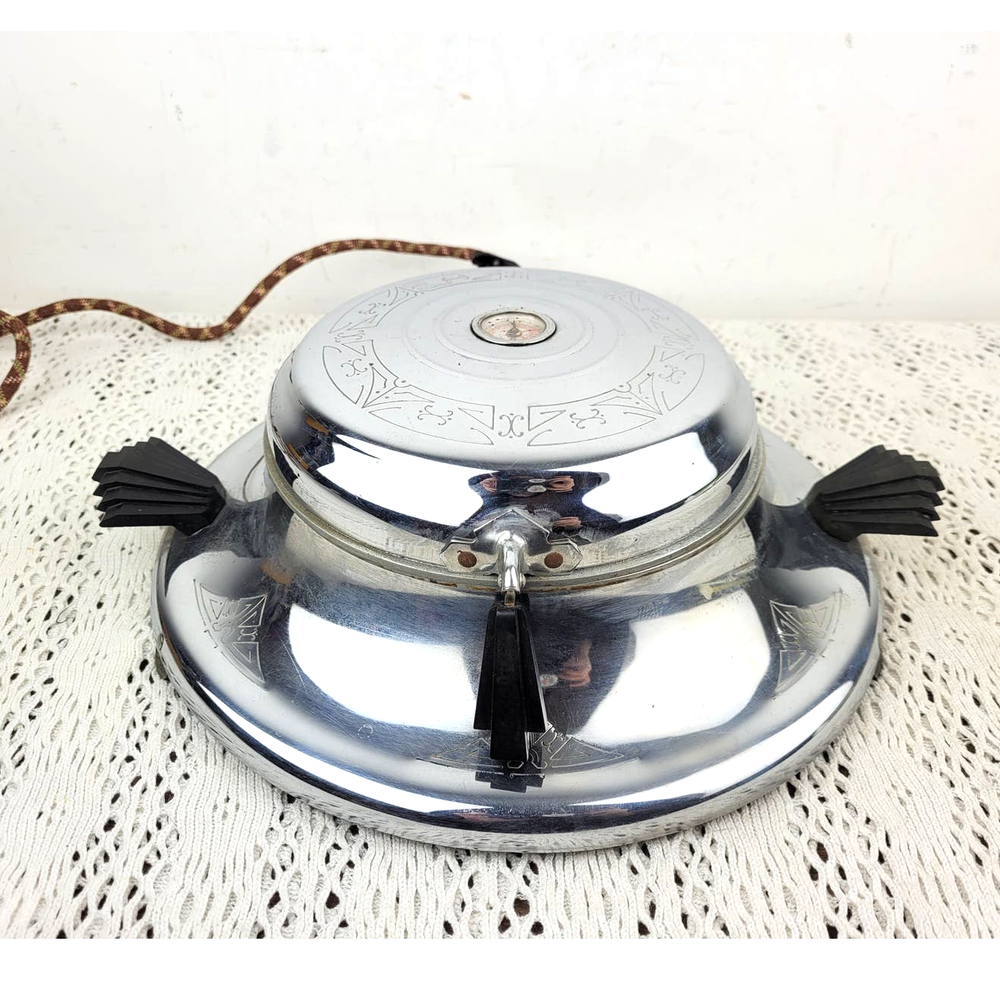 Antique Super Lectric Art Deco Chrome Waffle Iron Maker Tested Working