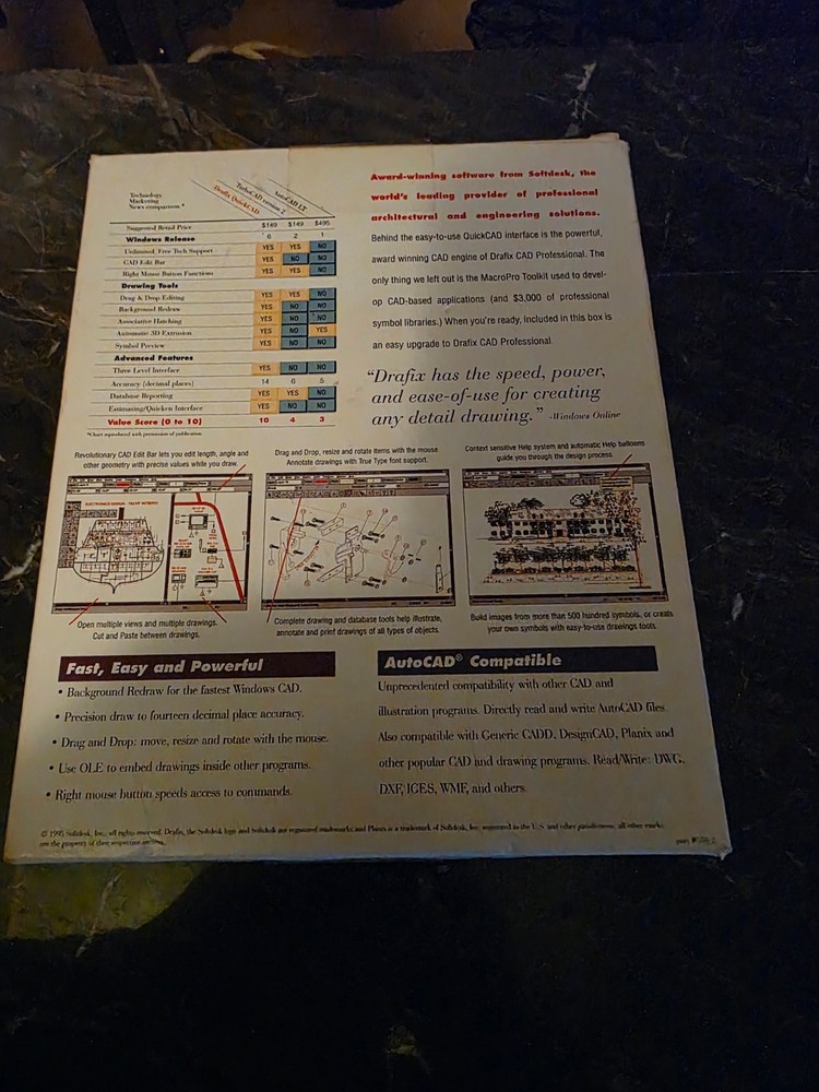 Vintage Drafix QuickCAD Software CD-ROM from Softdesk for Windows 95