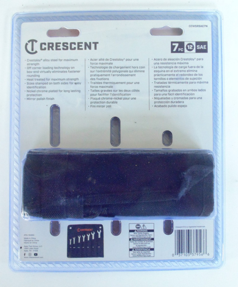 Crescent 7 Piece Combination Wrench Set With Tool Roll.#CCWSRSAE7N. SAE. New.
