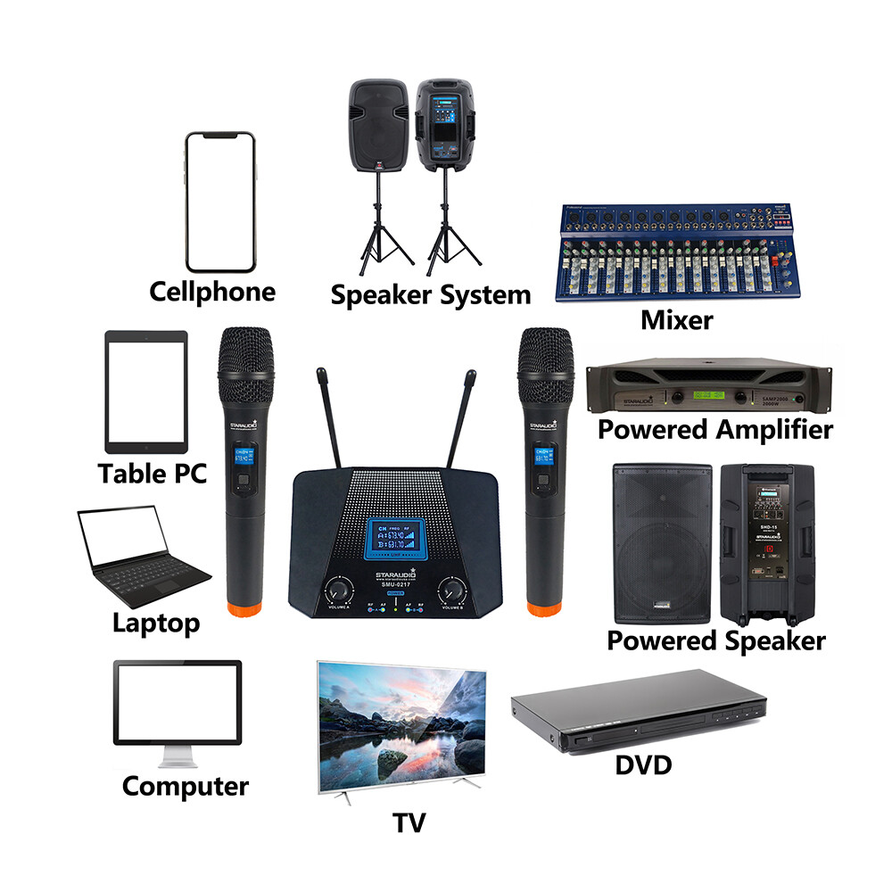 2 Channel UHF Wireless Microphone System 2CH UHF Handheld Microphone Studio Mic