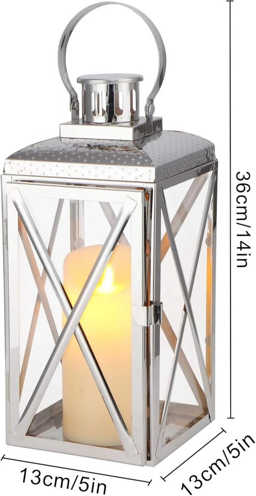 14" H Square Stainless Steel Lantern