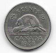 Canada 1988 5 cent  Nickel Circulated