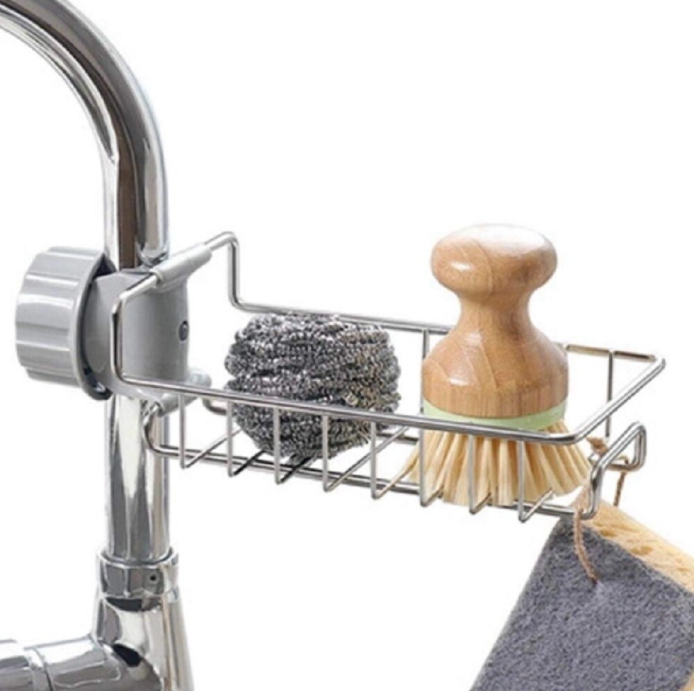 Kitchen Sink Faucet Rack Sponge Holder Soap Dish Cloth Drain Storage Organizer