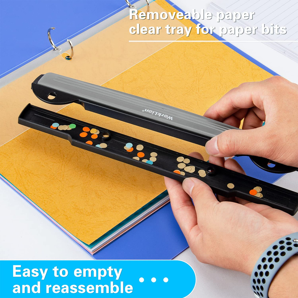 Worklion 3 Ring Hole Punch for Binder, Portable Puncher, Office Assistant, Black