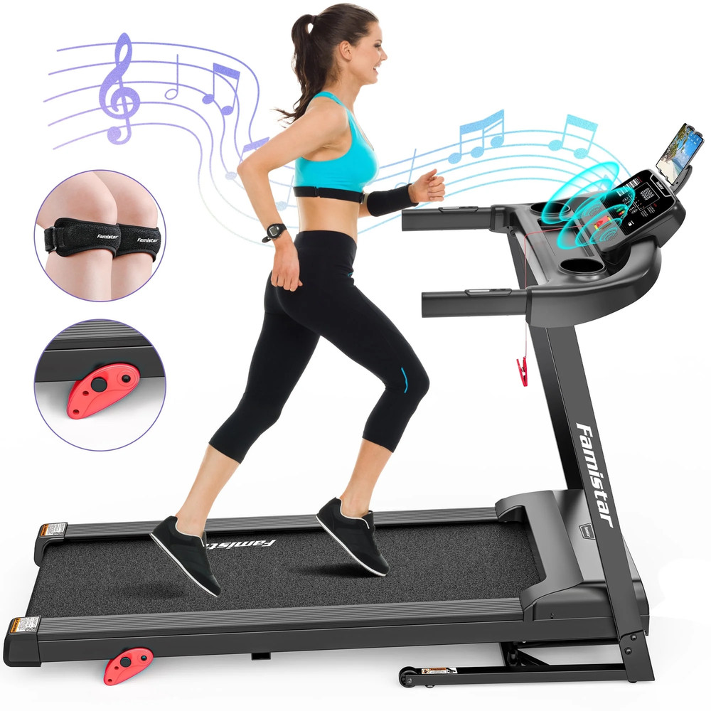 Compact Electric Folding Treadmill with Adjustable Incline and Bluetooth Connect
