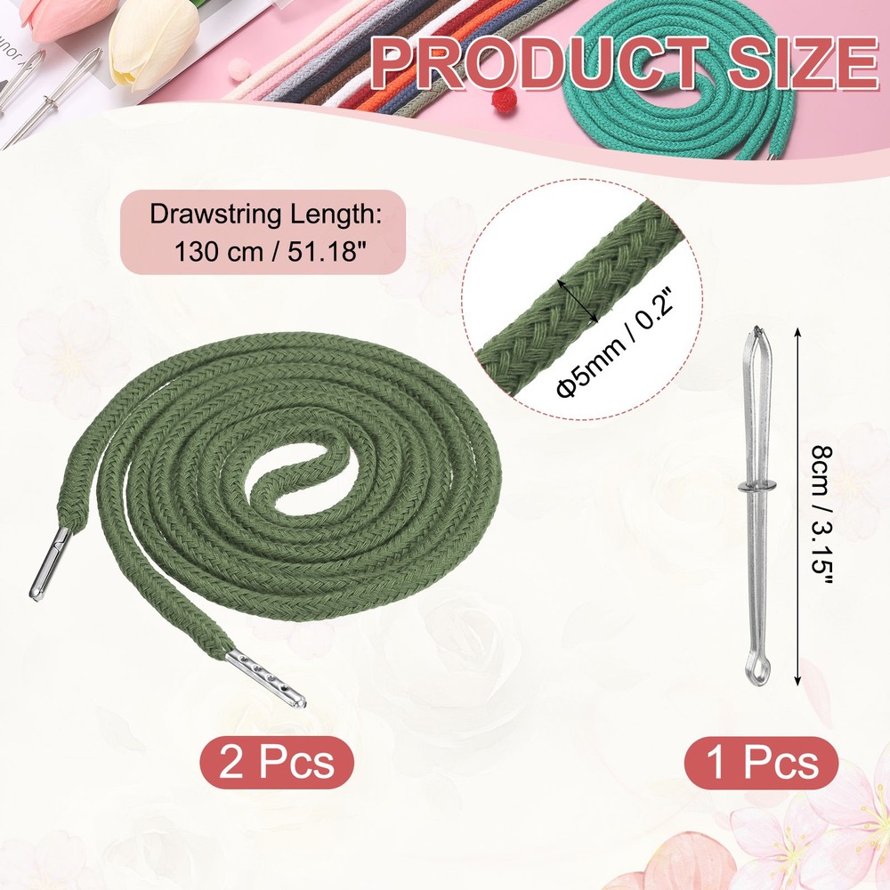 2 Pcs Hoodie Strings Drawstring Cords with Easy Threader (Light Green)