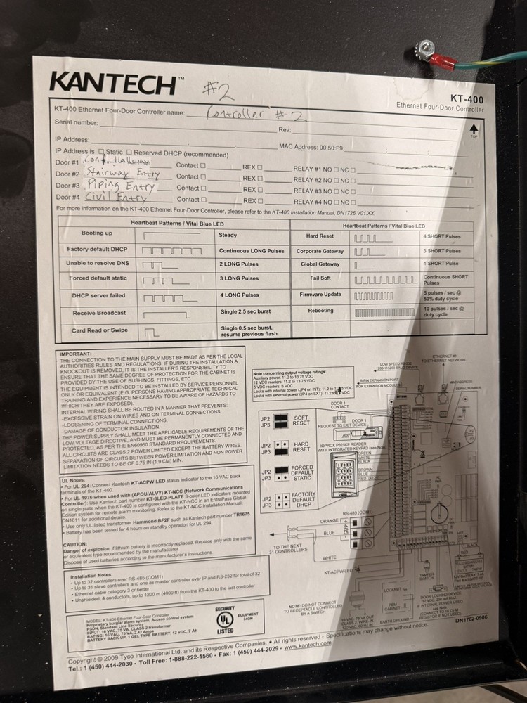 Kantech KT-400 Ethernet Four-Door Controller Access Control Panel