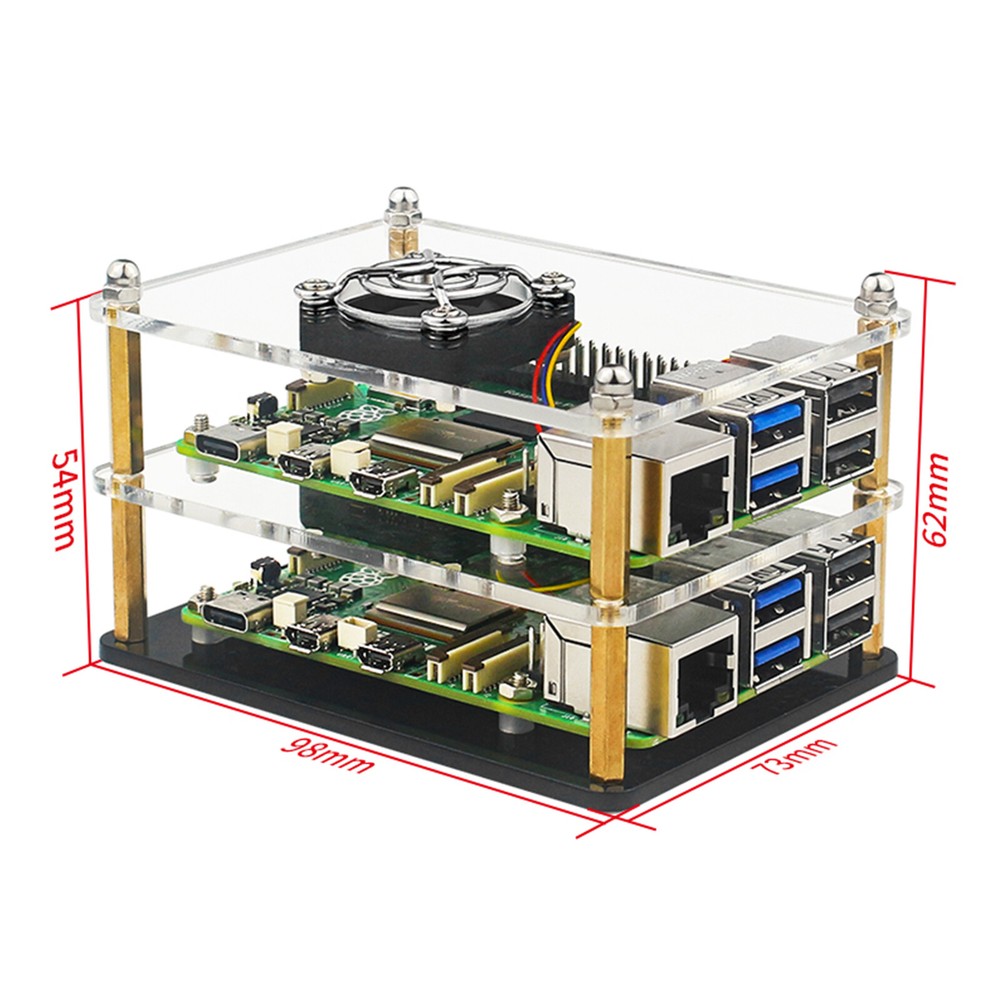 Raspberry Pi 5 Multi-Layer Acrylic Shell Protective Case Cooling Fan US