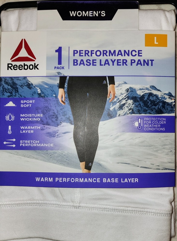 Reebok Women's Warm Performance Base Layer Pants LARGE WHITE NEW