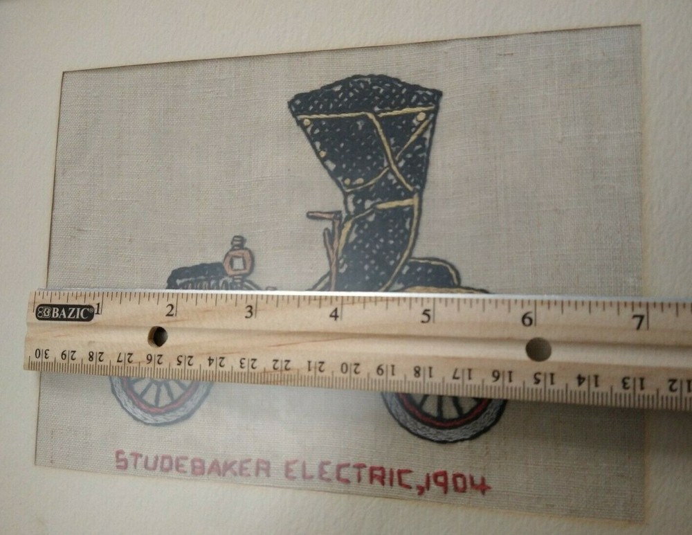 Framed Needlework Cross Stitch Cars - Studebaker Electric,1904 & Buick,1908 2 Pc