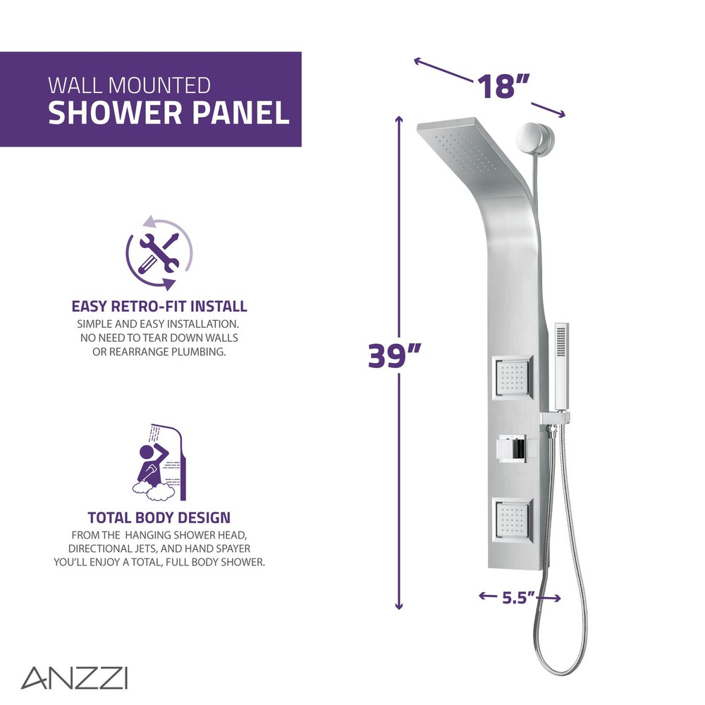 Anzzi SP-AZ078 Aura Thermostatic Shower Panel - Silver