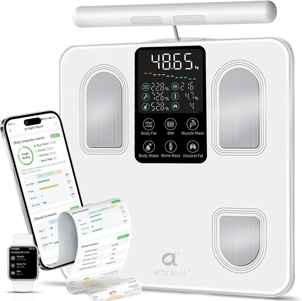 Smart Body Composition Scale - 8-Electrode Analyzer with Bluetooth Sync in White