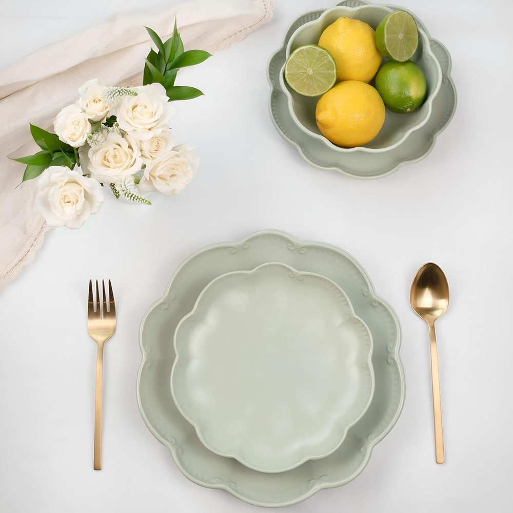 12-Piece Sage Green Dinnerware Set, Chip Resistant & Dishwasher Safe
