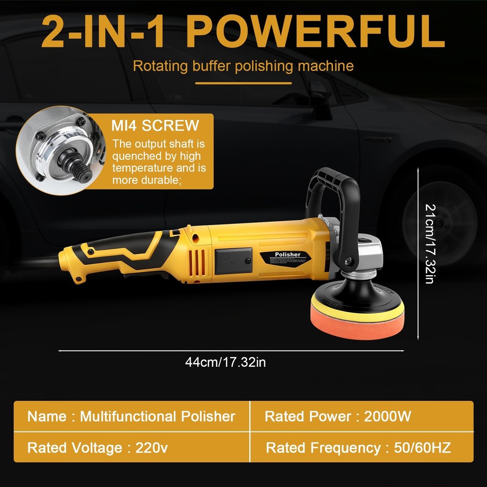 2000W Car Polisher Buffer Sander Variable 7-Speed Wax Machine Sponge Pads Kit
