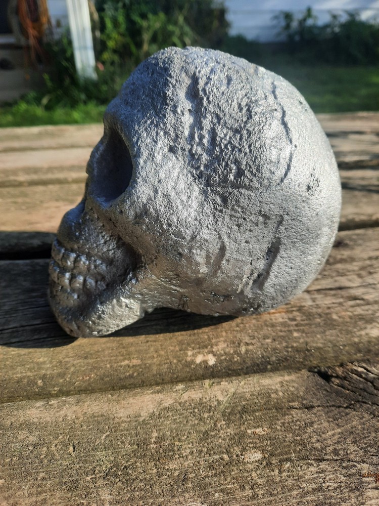 Large Solid Aluminum Hand Poured 8lbs. Halloween Human Skull