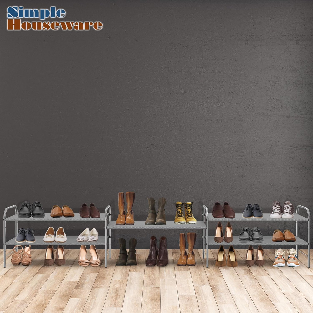 2-Tier Shoe Rack Storage Organizer, Grey