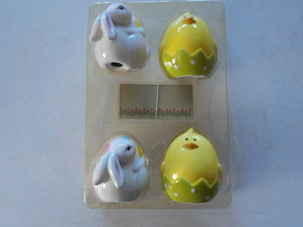 2 Ceramic Chicks & 2 Ceramic Bunnies Place Card Holders (SM T-E)