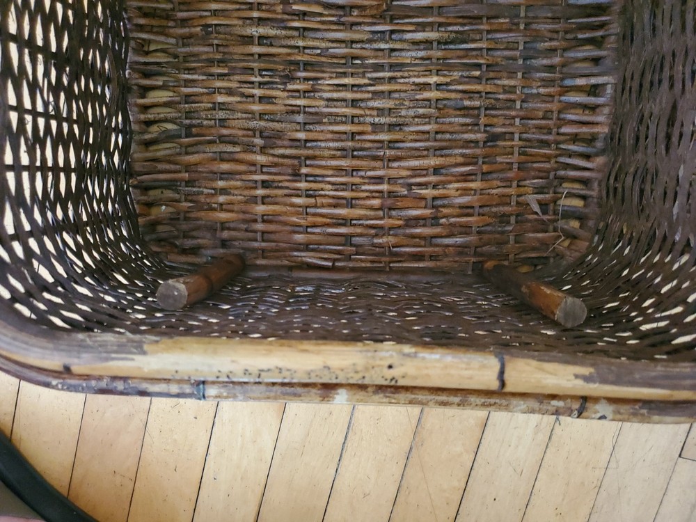 Vintage Large Basket with Insert Tray Multiple Compartments Handles Bamboo Weave