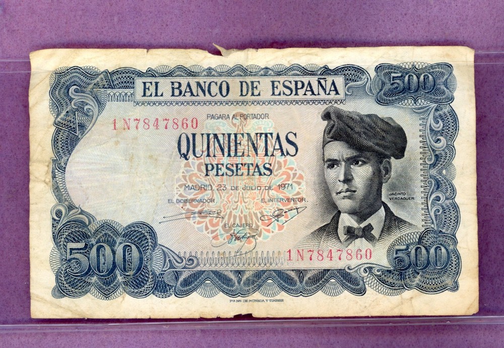 SPAIN ~ 1971 ~ 500 PESETAS NOTE ~ CH VF