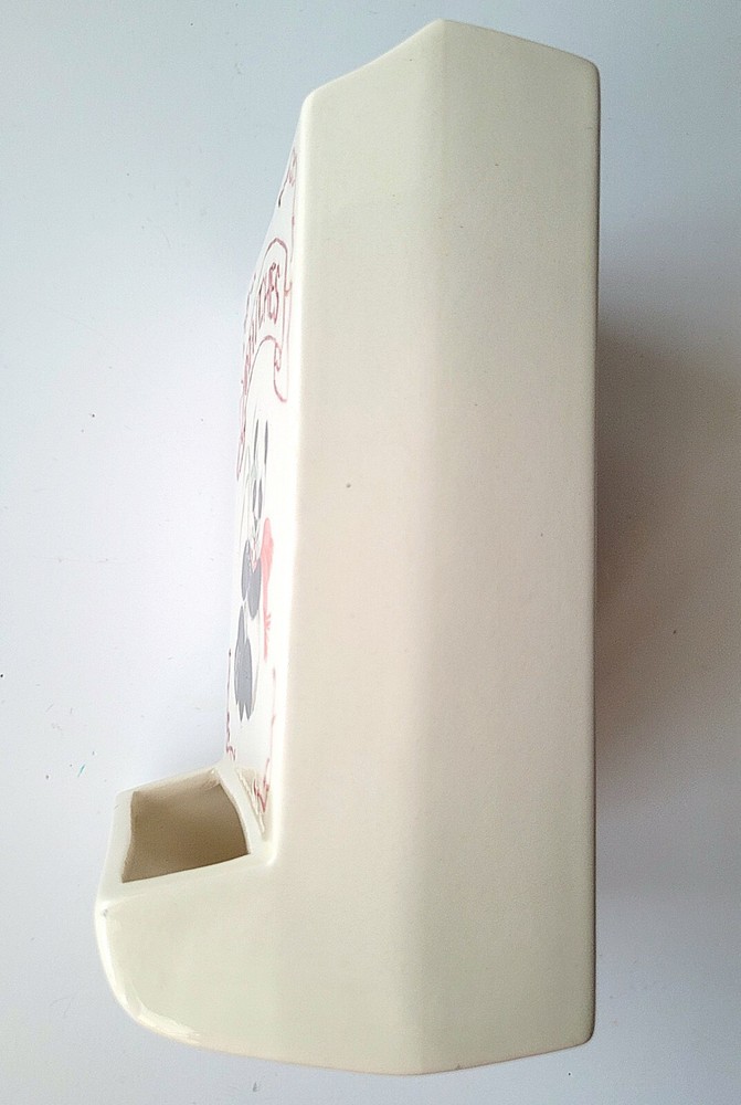 Vtg Ceramic Hand Painted Wall Match Holder Panda Bear Bamboo Cottage Signed