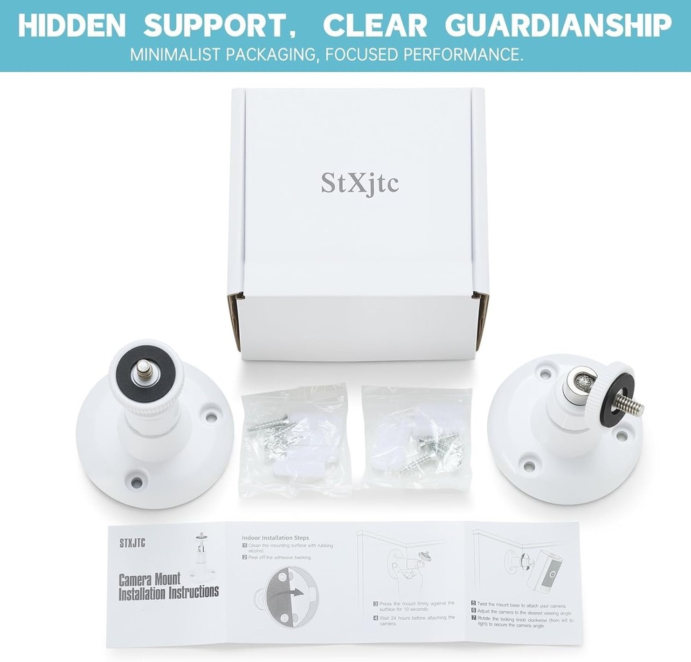 2-Pack Ring Camera Mounts with 360° Adjustability & No-Drill Installation