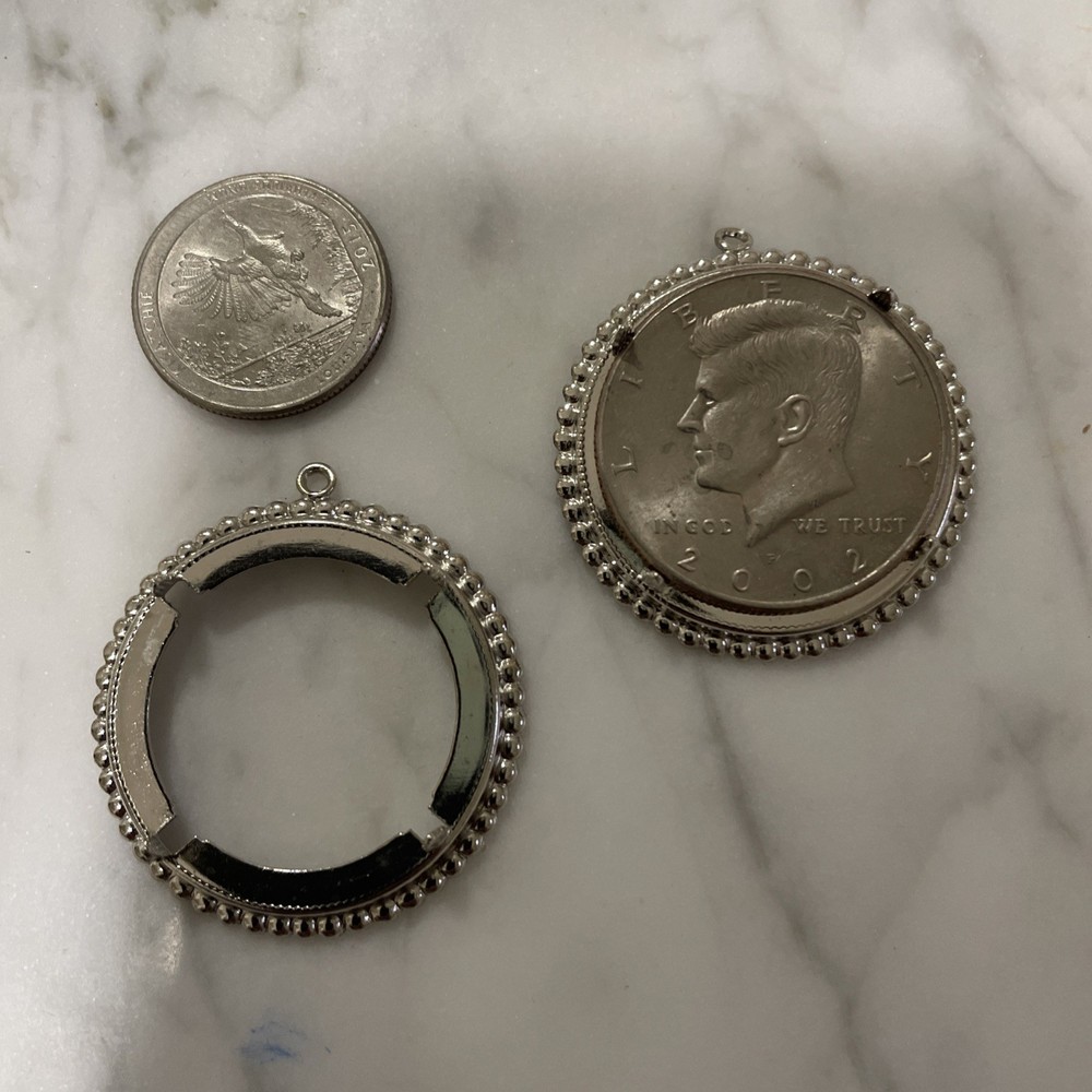 2 VTG Silver Plate Half Dollar Coin Settings