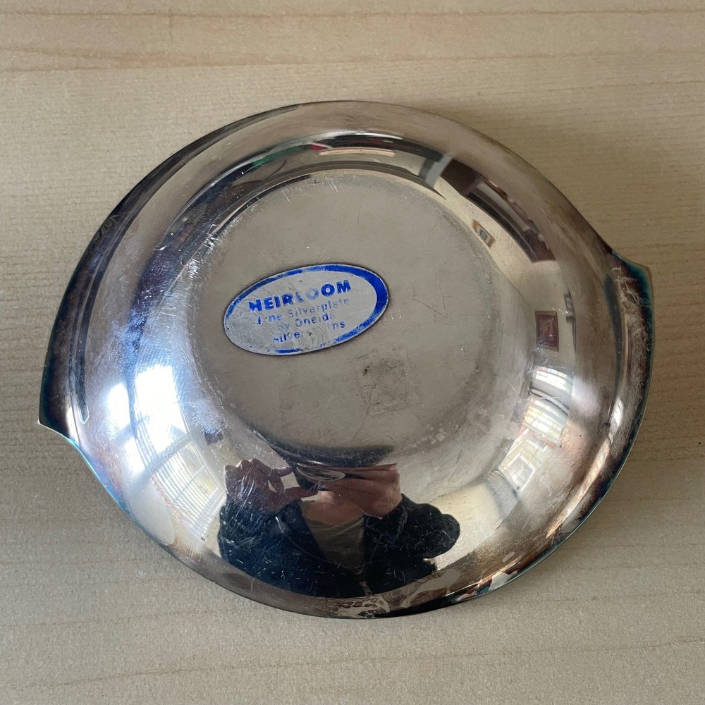 vtg Heirloom Candy Dish Oneida Fine Silverplate Abstract Silver Tone Distressed