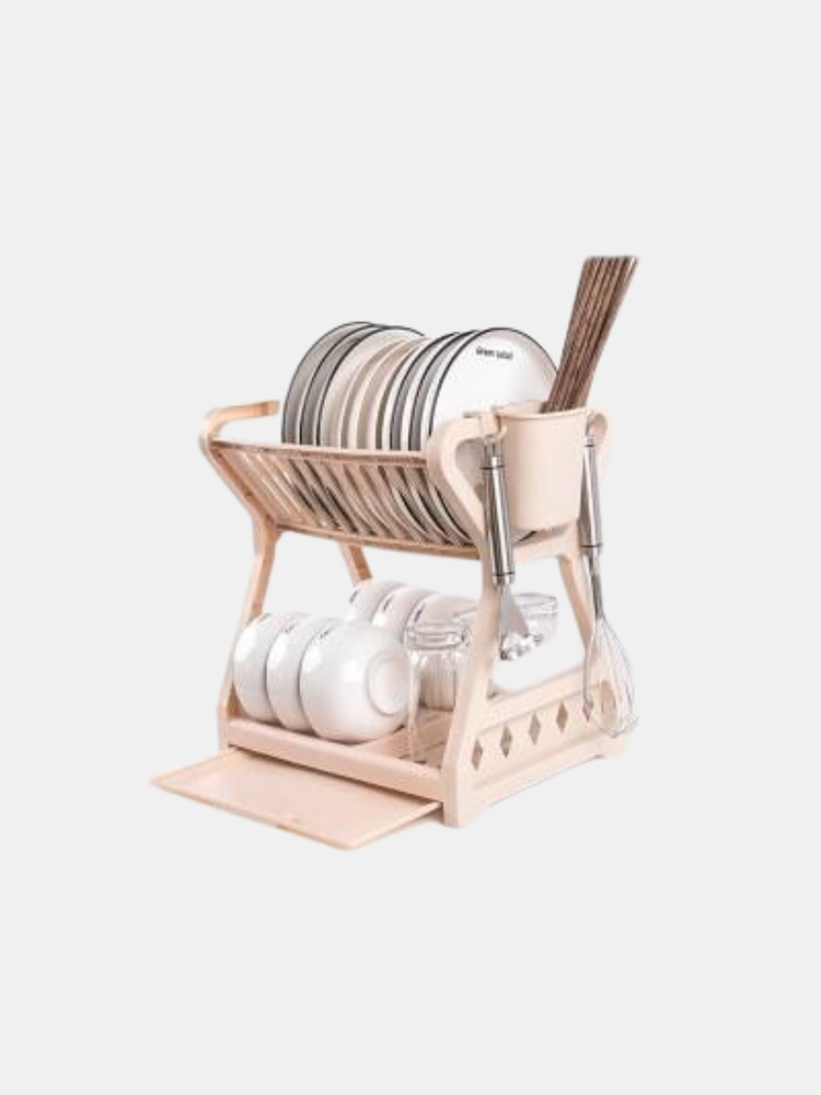 Double Layer Kitchen Dishes Storage Drain Rack Household Plastic Dishes Storage