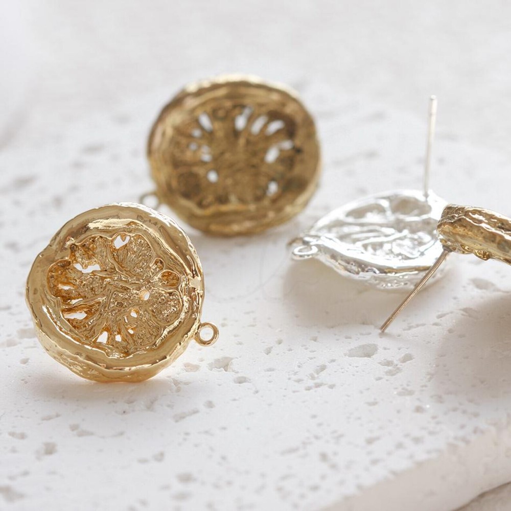 One Pair Solid Brass Earring Post with Sterling Silver Pin-Flower (4901C-E)