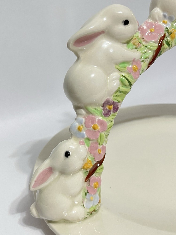 Vintage Ceramic Easter Bunny Arch Candy or Cookie Plate Dish