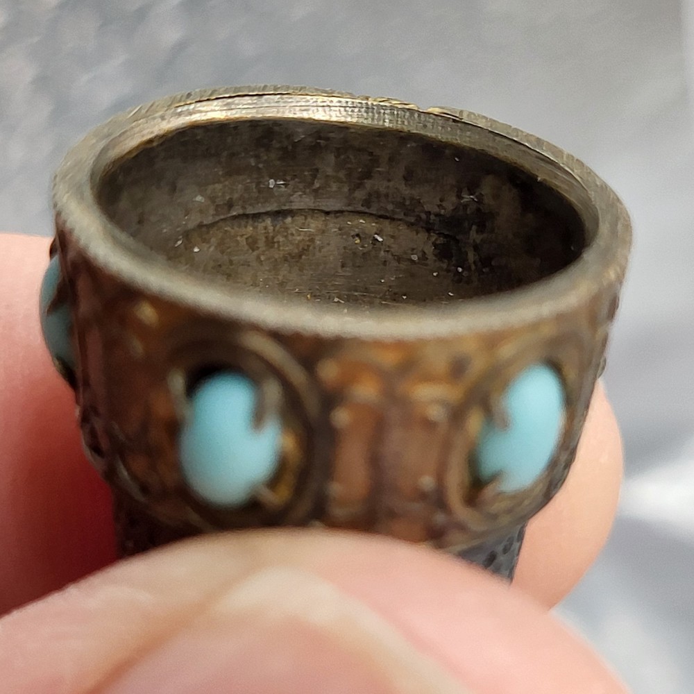 Antique Silver 800 and Turquoise Thimble