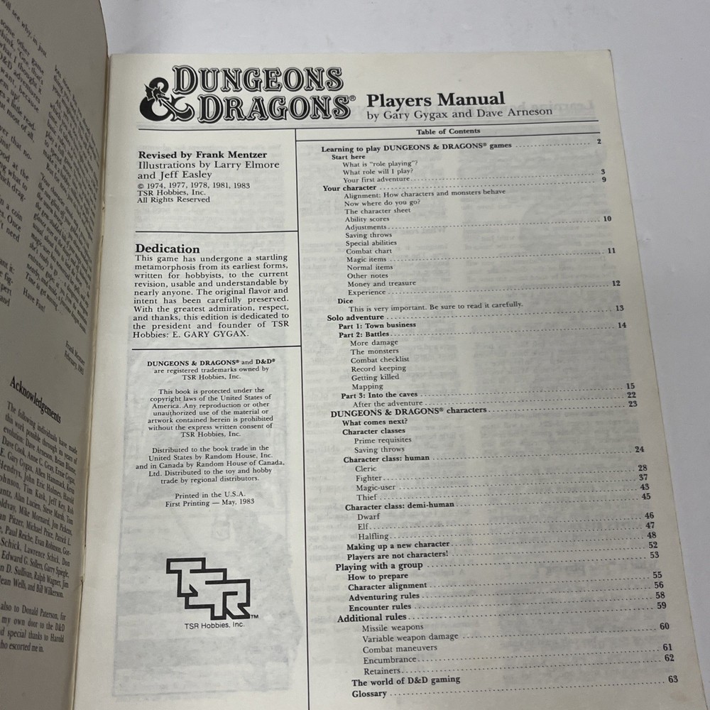 Dungeon Players Manual D&D from basic box D&D TSR Dungeons & Dragons 1983