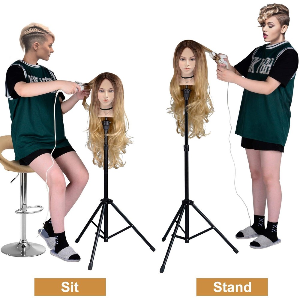 Adjustable Wig Stand Tripod with Reinforced Holder & Training Accessories