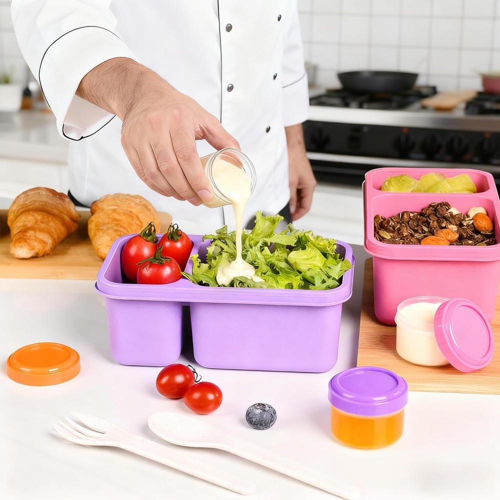6 Pack Snackle Box Container for Meal Prep, 2 Compartment Small Reusable Lunc...