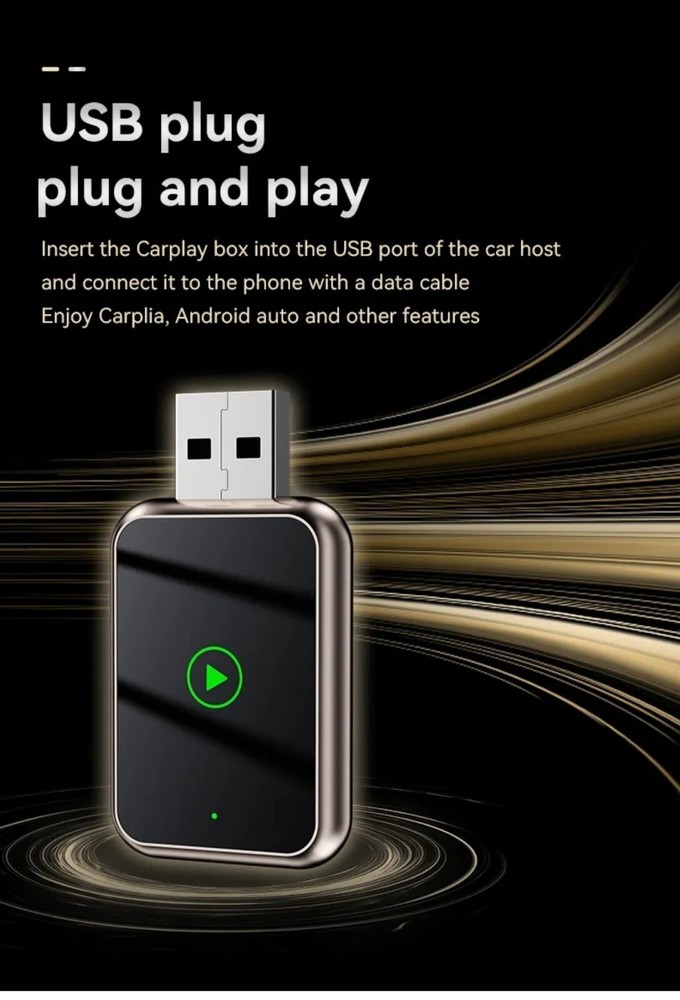 USB Wireless CarPlay Adapter Dongle for Apple iPhone & Android Auto Plug & Play