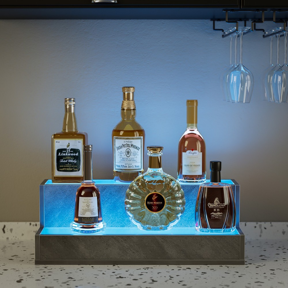 20-in 2 Step LED Lit Liquor Shelf Illuminated w/ App&Remote Control Btl Display