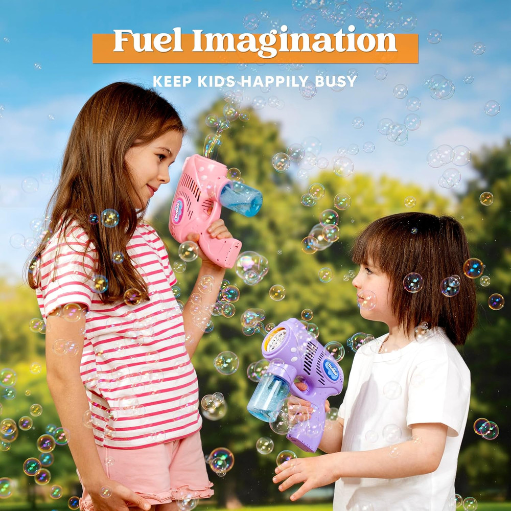 2 Bubble Guns with 2 Bottles Refill Solution, Bubble Machine Gun for Kids, Toddl