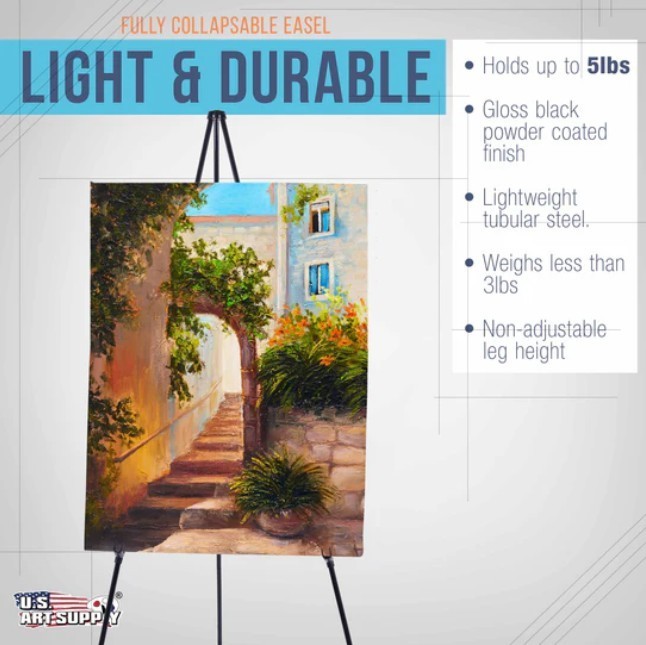 US Office Supply 63" High Folding Black Display Easel Stand Adjustable Height