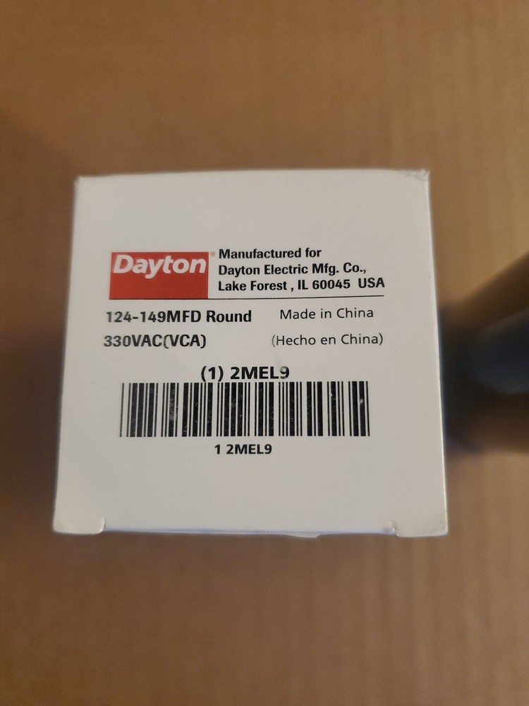DAYTON Motor Start Capacitor: 330V AC, 124-149 mfd, Round, Model 2MEL9