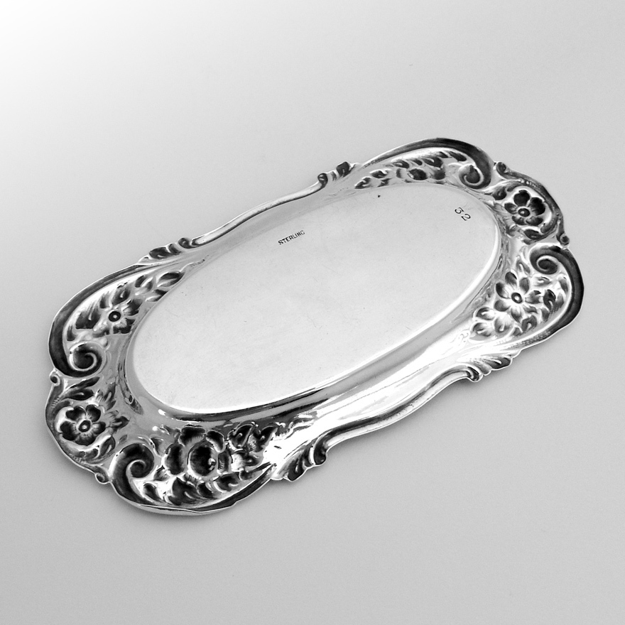 Floral Scroll Pin Tray Sterling Silver 1890 Mono W