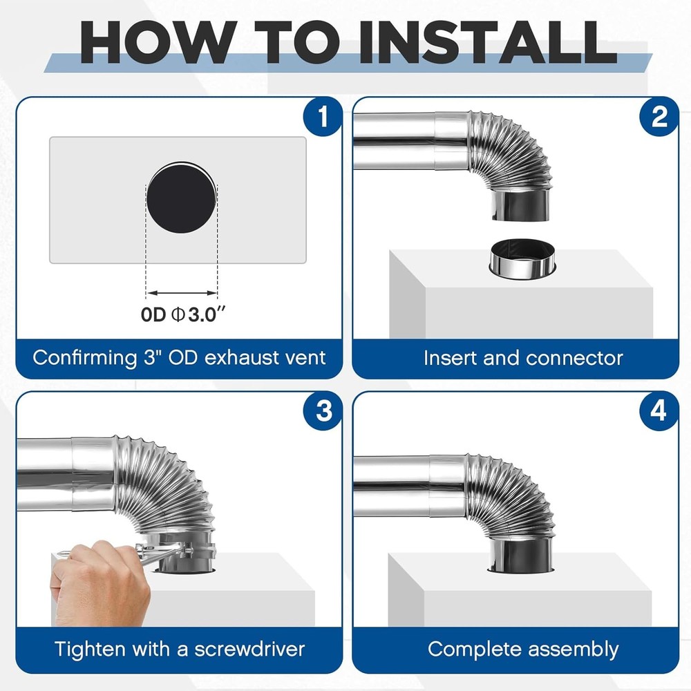 Stainless Steel Direct Vent Pipe Kit for Tankless Water Heater of 3" Od Elbow an