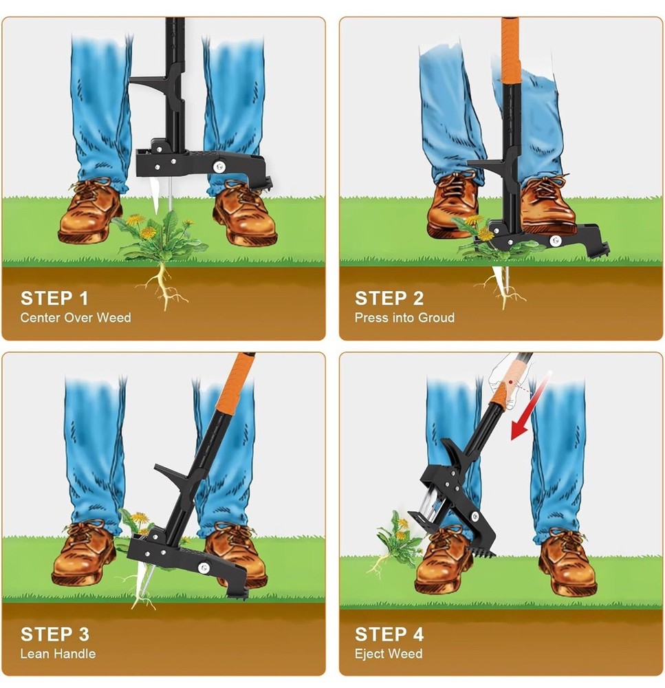 Brewin Weed Puller Tool, Fully Stand Up Weeding Tool with 4 Claws - Zero Bending