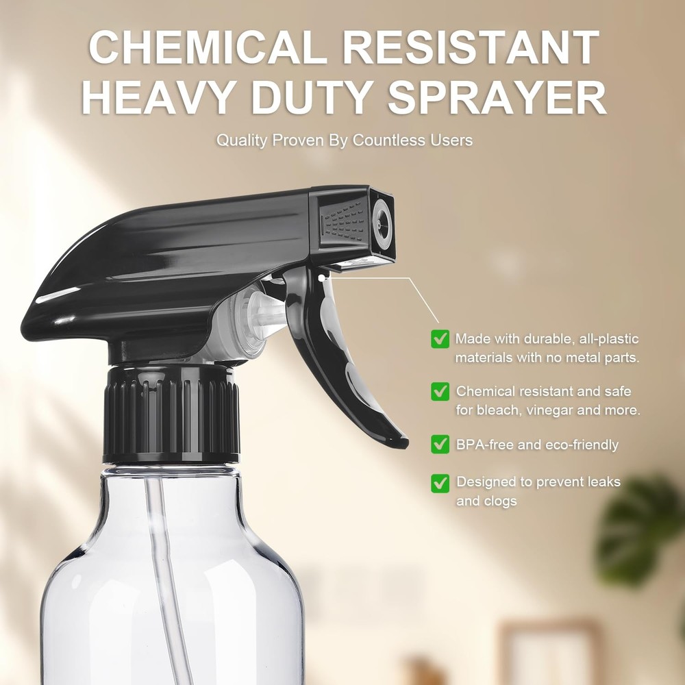 2Pack 10 oz Spray Bottles, Adjustable Mist & Stream, BPAFree Refillable Clear